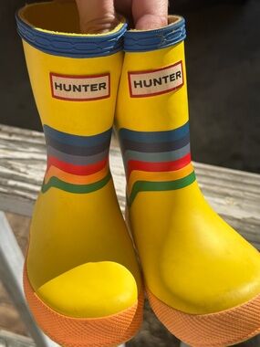 Hunter Yellow Kids Rain Boots with Multicolor Stripes